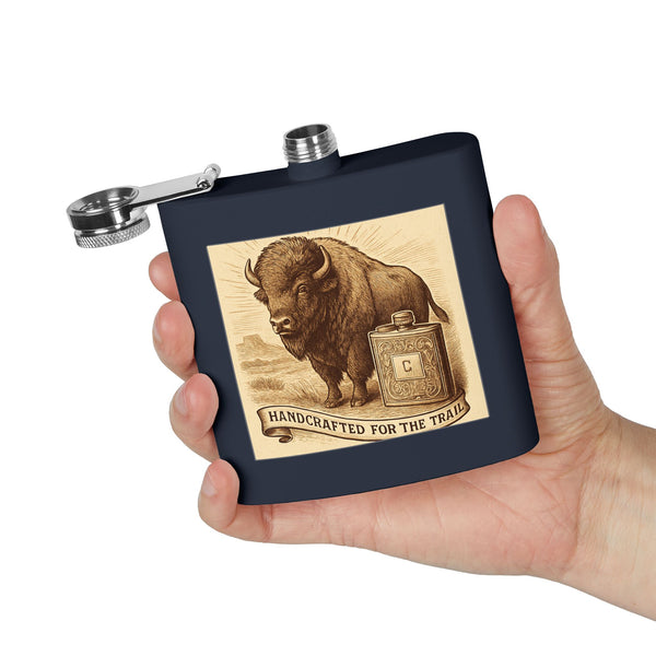 Vintage Western Buffalo Whisky Stainless Steel Flask, 6oz