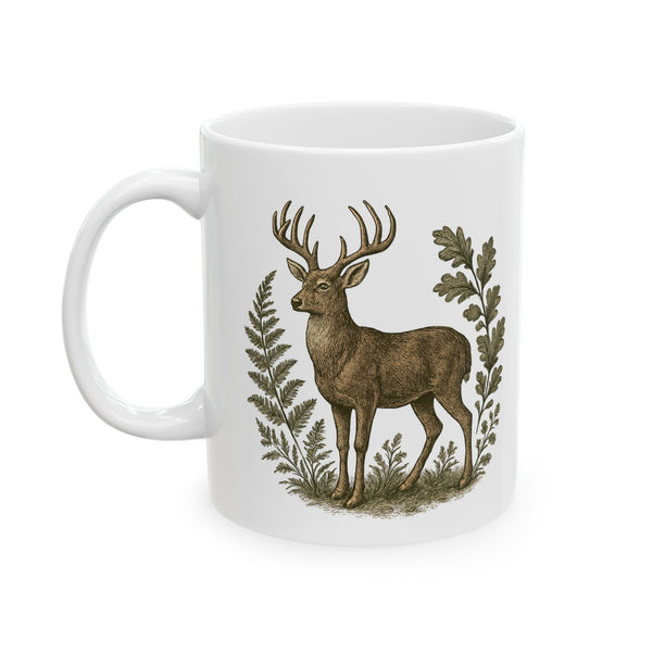 Ceramic Mug with Deer & Fern Design, 11oz