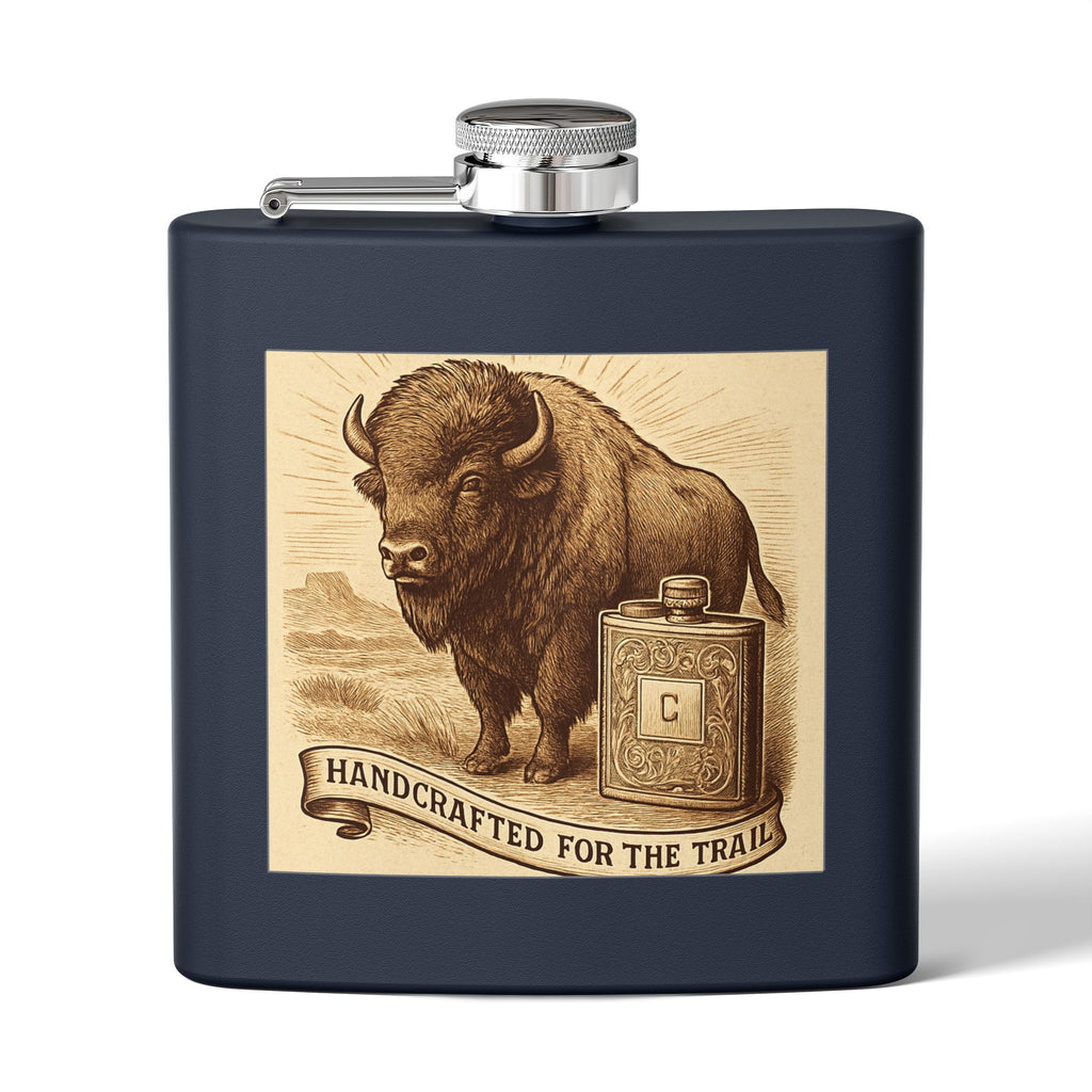 Vintage Western Buffalo Whisky Stainless Steel Flask, 6oz