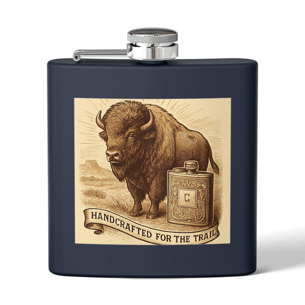 Vintage Western Buffalo Whisky Stainless Steel Flask, 6oz