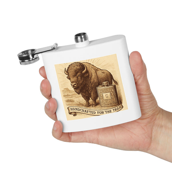 Vintage Western Buffalo Whisky Stainless Steel Flask, 6oz