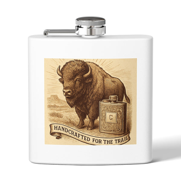 Vintage Western Buffalo Whisky Stainless Steel Flask, 6oz