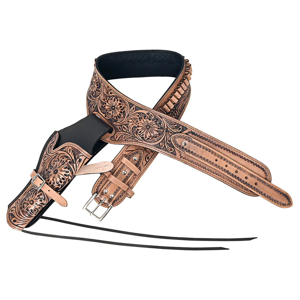 Western Leather Right Hand Gun Holster Rig 38 Caliber - Brown