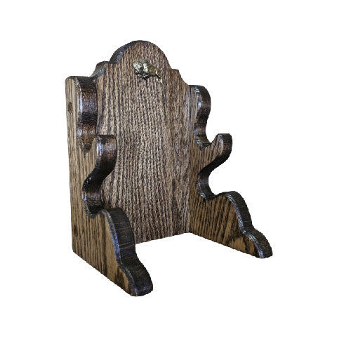 Oak Two Place Wooden Knife Stand Display With Brass Buffalo Accent - Choice of Finish