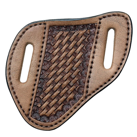 Tooled Leather large Angled Knife Scabbard - Tan Basket Weave