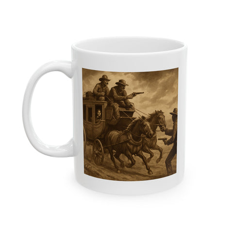 Western Stagecoach White Ceramic Coffee Mug, 11oz