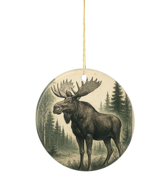 Vintage Moose Ceramic Christmas Tree Ornament, Double-Sided