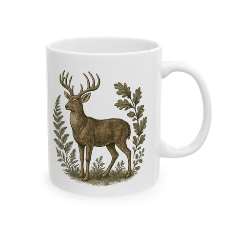 Ceramic Mug with Deer & Fern Design, 11oz