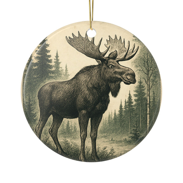 Vintage Moose Ceramic Christmas Tree Ornament, Double-Sided