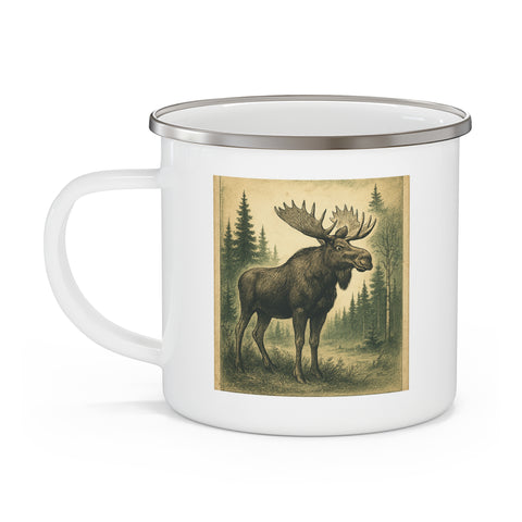 Vintage Moose Enamel Camping Mug , 12oz