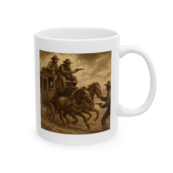 Western Stagecoach White Ceramic Coffee Mug, 11oz