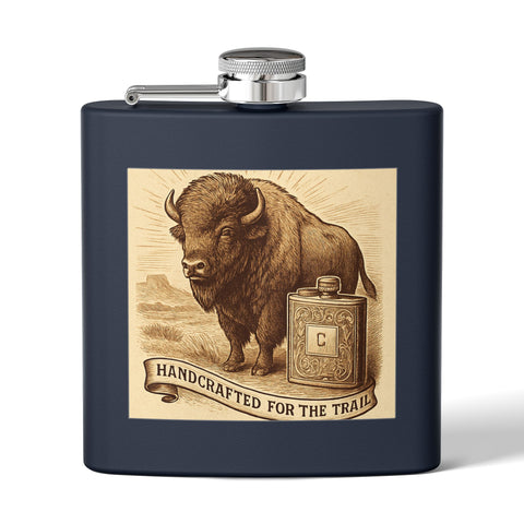 Vintage Western Buffalo Whisky Stainless Steel Flask, 6oz