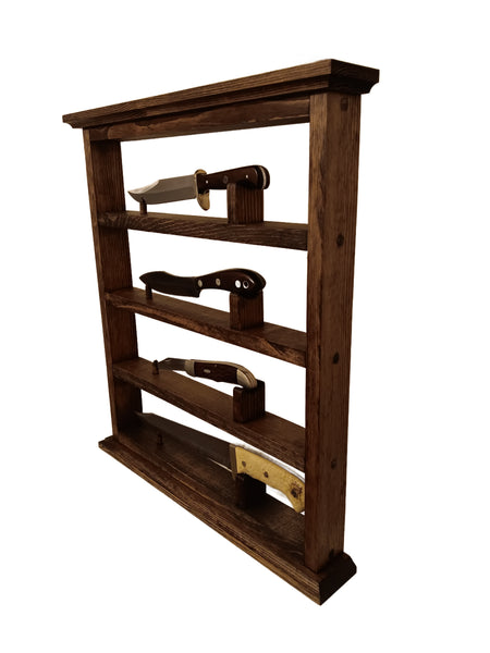 Rustic Wooden 4 Place Wall Knife Display for 10" - 15" Hunting or Collectible Knives