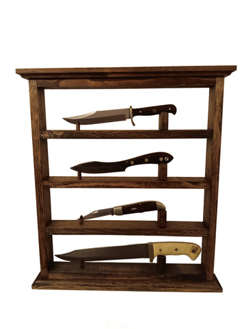 Rustic Wooden 4 Place Wall Knife Display for 10" - 15" Hunting or Collectible Knives