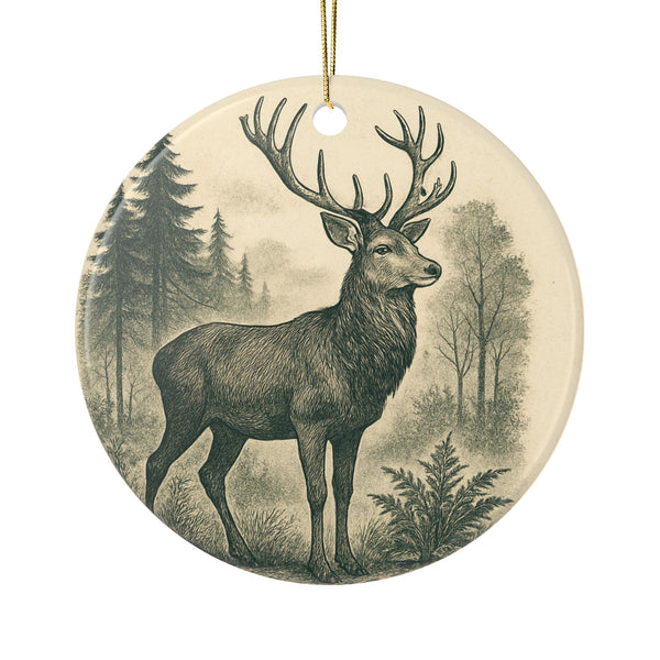 Vintage Deer Ceramic Christmas Tree Ornament, Double-Sided