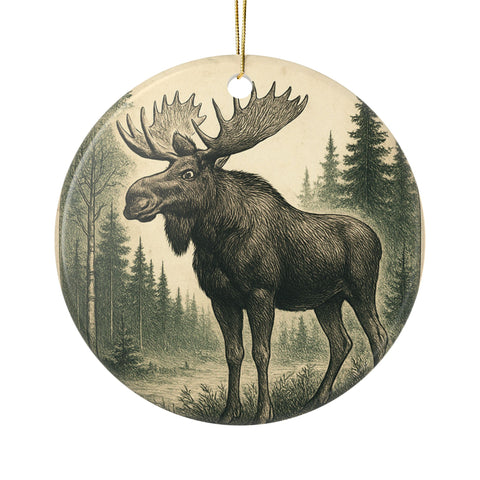 Vintage Moose Ceramic Christmas Tree Ornament, Double-Sided