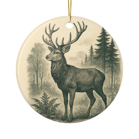 Vintage Deer Ceramic Christmas Tree Ornament, Double-Sided