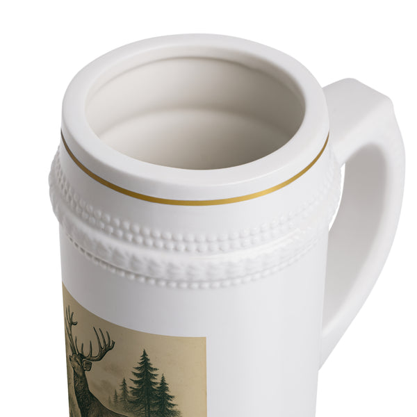 Ceramic Beer Stein with Vintage Deer in Forest , 22oz