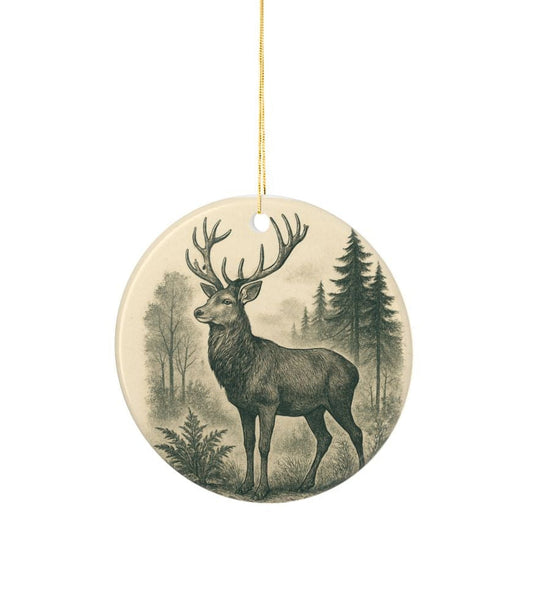 Vintage Deer Ceramic Christmas Tree Ornament, Double-Sided