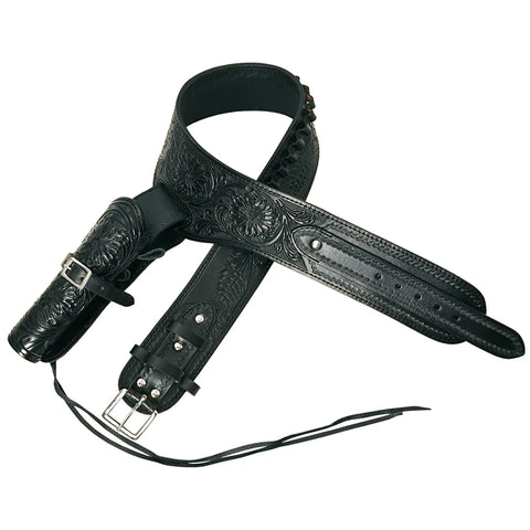 Western Tooled Leather Right Hand Gun Holster Rig 22 Caliber  - Black