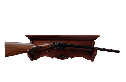 Walnut Wood Gun Rack Rifle Shotgun Heritage Wall Display with Carving