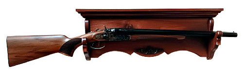 Walnut Wood Gun Rack Rifle Shotgun Heritage Wall Display with Carving