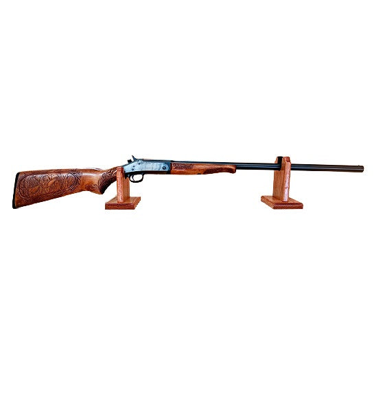 Oak Wooden Gun Rack Stand Rifle Shotgun Two Piece Table Top Mantle Dis ...