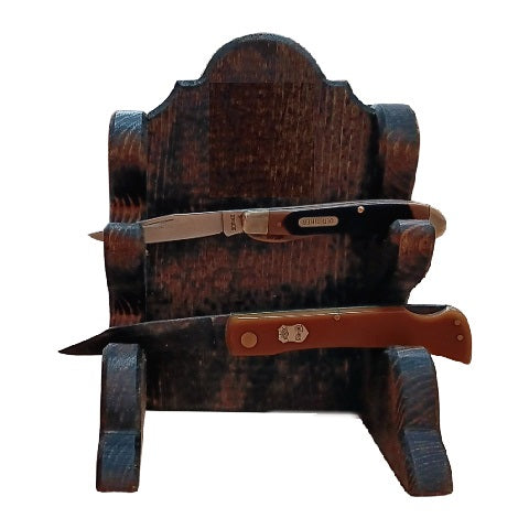 Rustic Two Place Table Top Wooden Knife Stand Display