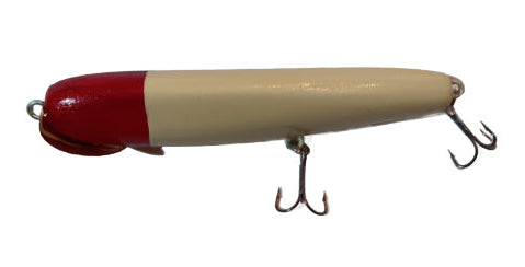 Handmade Wooden Fishing Lure - 7 1/2" Wobbler Vintage Red and White color