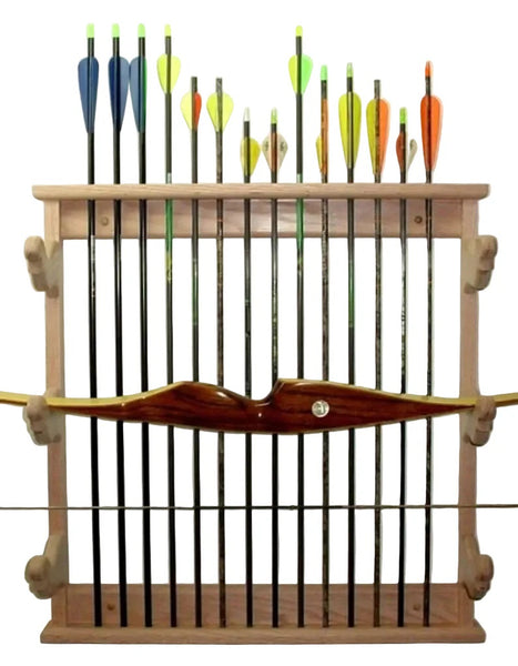 Pine Wooden Bow & Arrows Rack 3 Place Archery Wall Mount Display