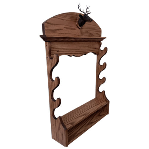 Oak Wooden 4 Place Wall Gun Rack Black Forest Carved Deer Stag