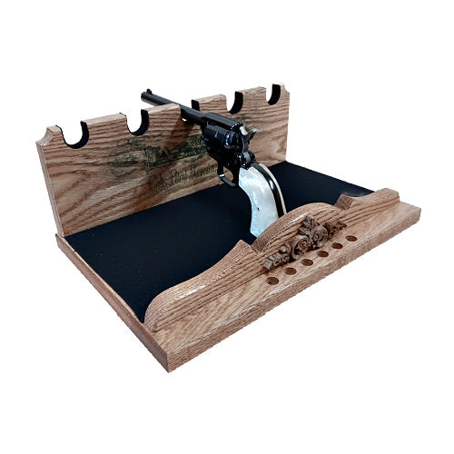 Rustic Western 5 Place Oak Revolver Gun Rack Stand
