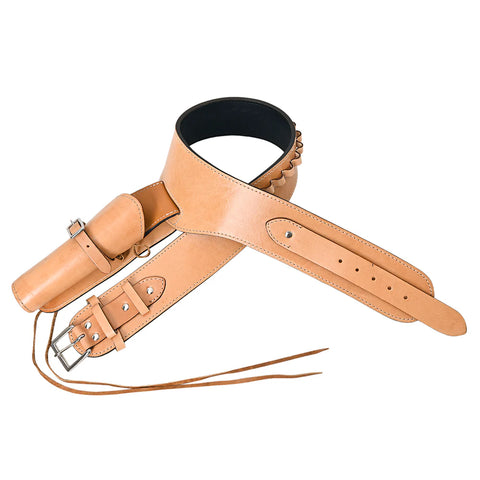 Western Leather Right Hand Gun Holster Rig 44/45 Caliber - Plain Tan