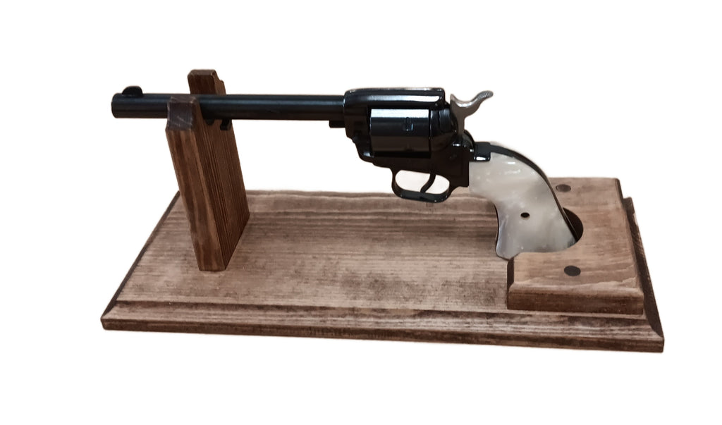 Rustic Western Revolver Table Top Gun Rack Stand