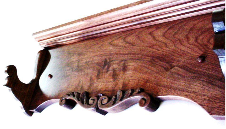 Hand Carved Walnut Wood Gun Rack Antique Rifle Shotgun Heritage Wall D ...