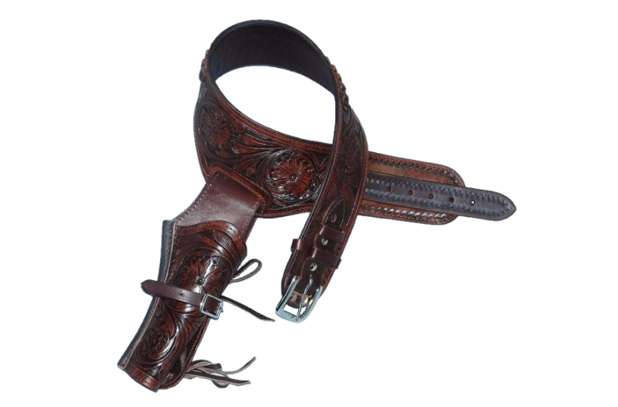 38/357 Caliber Handmade Black Western/Cowboy Hollywood Style Hand Tooled  Gun Holster and Belt