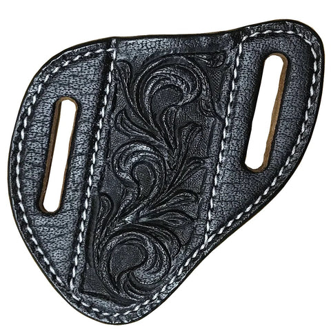 Tooled Leather Large Angled Knife Scabbard - Western Floral Black