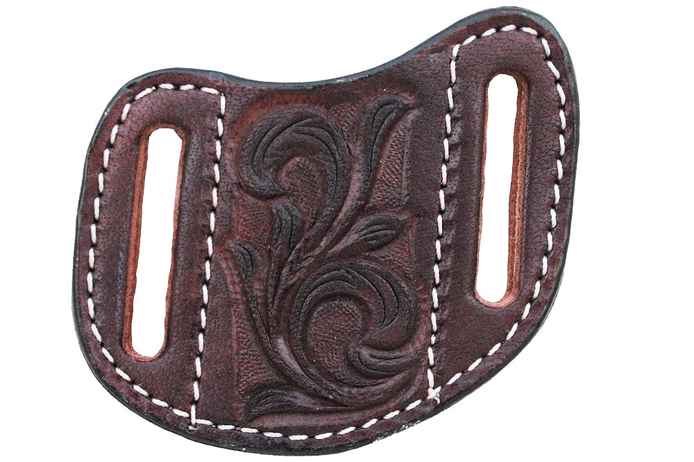 Tooled Leather Large Angled Knife Scabbard - Brown