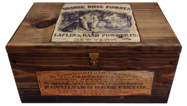 Vintage Style Wooden Hunting Box - Ammo Crate Pistol Safe with Gunpowder ads
