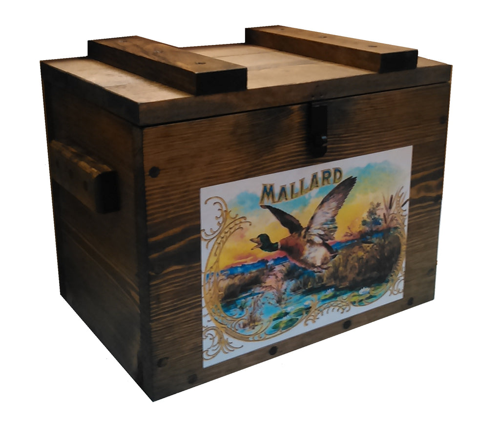 Rustic Wooden Ammo Box - Cartridge Gun Accessories Storage Crate - Mallard Duck