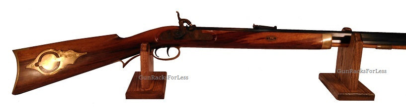 Oak Wooden Gun Rack Stand Rifle Shotgun Two Piece Table Top Mantle Dis ...