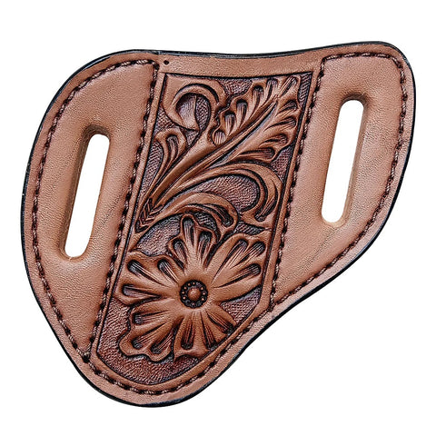 Tooled Leather large Angled Knife Scabbard - Western Floral Dark Tan