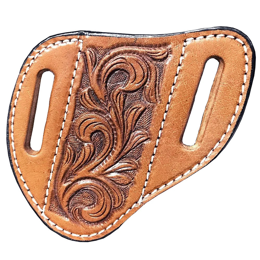 Tooled Leather Large Angled Knife Scabbard - Western Floral Light Tan